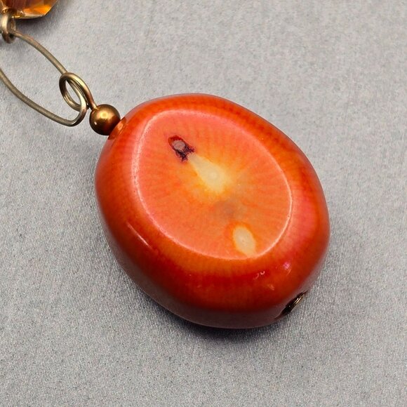 VTG 14K Gold Filled Natural Coral Y Drop Necklace 16" Paperclip Chain w/ Crystal - Picture 5 of 16